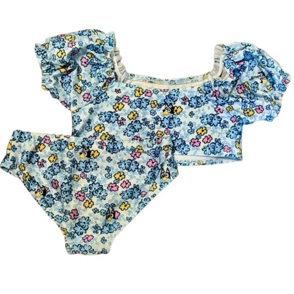 Bluey Other - Bluey Girls 5T Swimsuit – Puff Sleeve 2-Piece Bikini | UPF 50+ Toddler Bathing